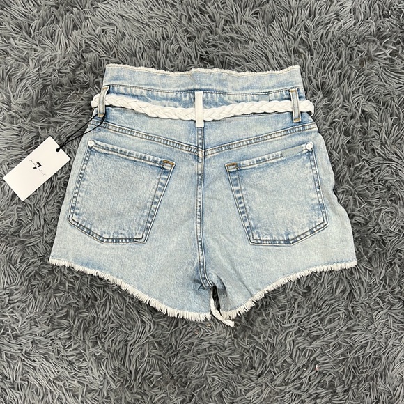NEW • 7 For All Mankind • High Waisted Denim Shorts Belted Grand street 25 Blue - Picture 6 of 6